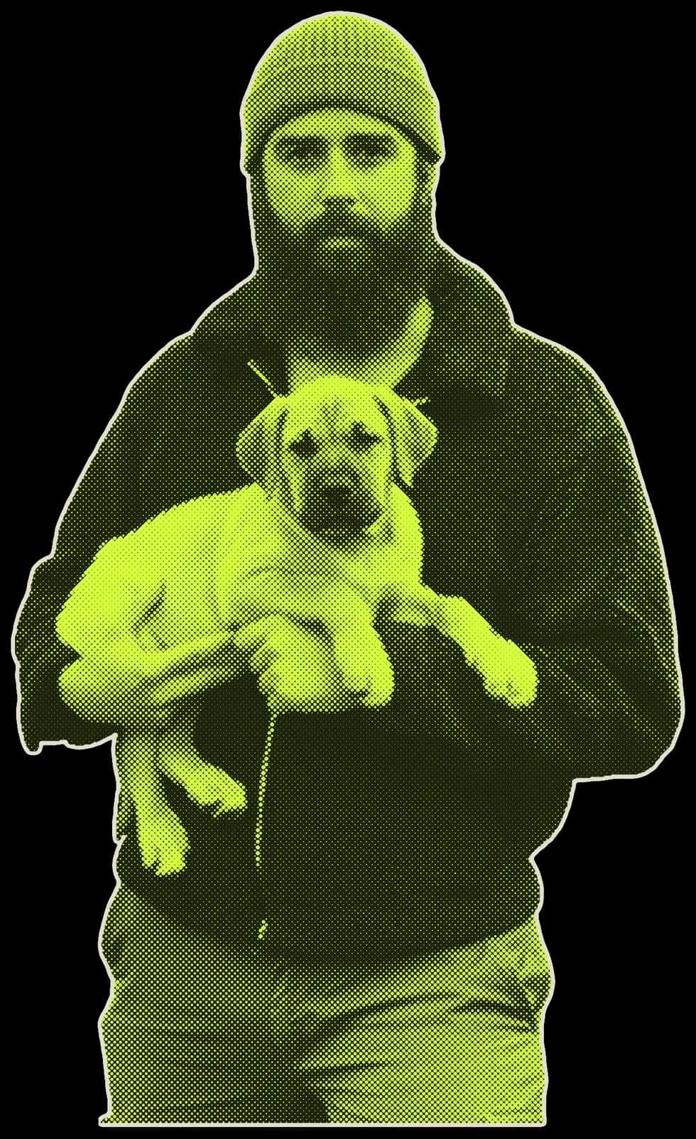 Manuel Curtó Jr. con un cachorro de Presa Canario en brazos, en recorte de prensa